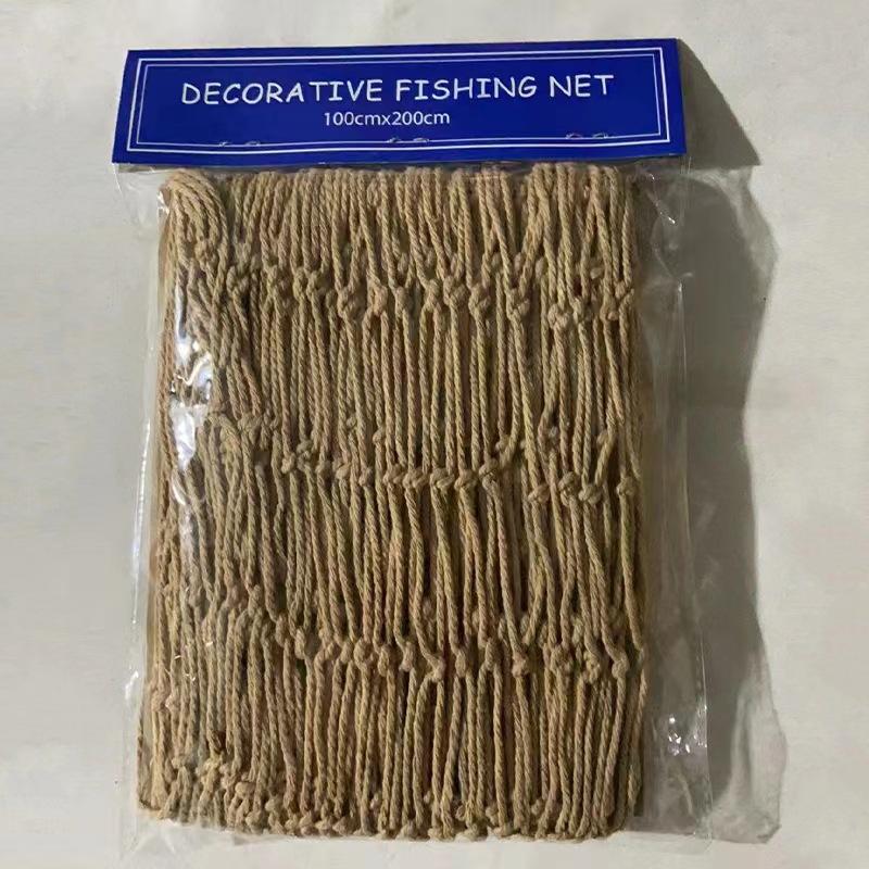 Mediterranean Decorative Fishing Net, Thick Thread Cotton and Linen Rope Shell Background Wall Creative Photo Decorative Hanging Net