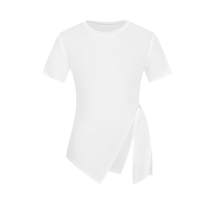 

Design sense irregular straps short-sleeved T-shirt women s popular summer new Spice Girl slim and thin split top S ( 40-45kg )