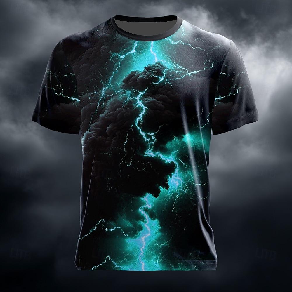 Men's Optical Illusion Lightning T Shirt Short Sleeve T shirt 3D Print Crew Neck Shirt Casual Summer Spring All Seasons Clothing