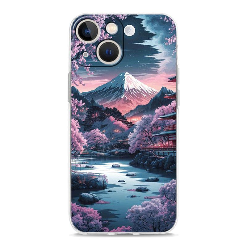 

Прозрачный чехол-бампер для iPhone 17 16 15 14 13 12 11 Pro Max Plus 17 AIR Ударопрочный Мягкий ТПУ Корпус Розовый Закат Горы iPhone 17 Pro