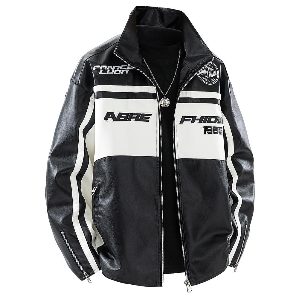 

Men s Coat New Embroidered Motorcycle Jacket Men s Handsome Men s Spring and Autumn Casual Leather Jacket Top 3XL чёрный