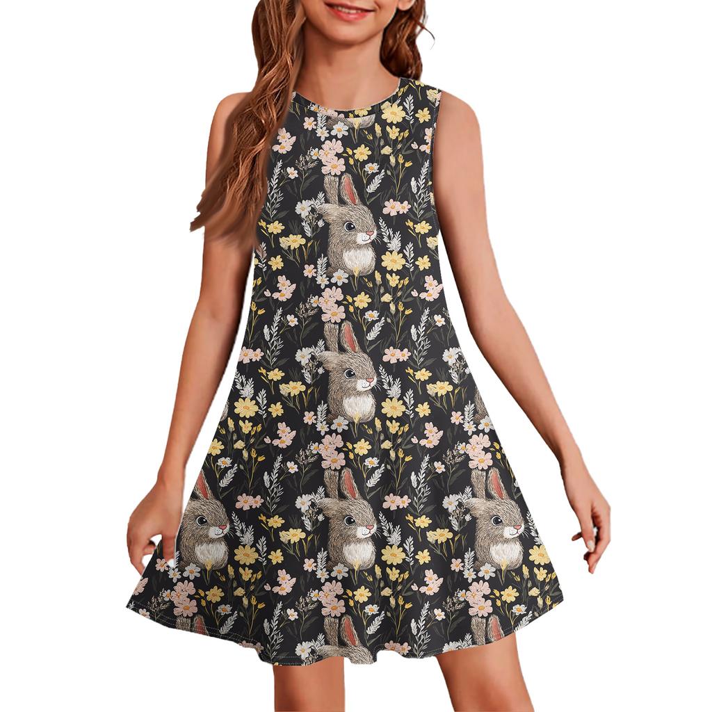 Girl Summer Dress Sleeveless Printed Color Casual Dress