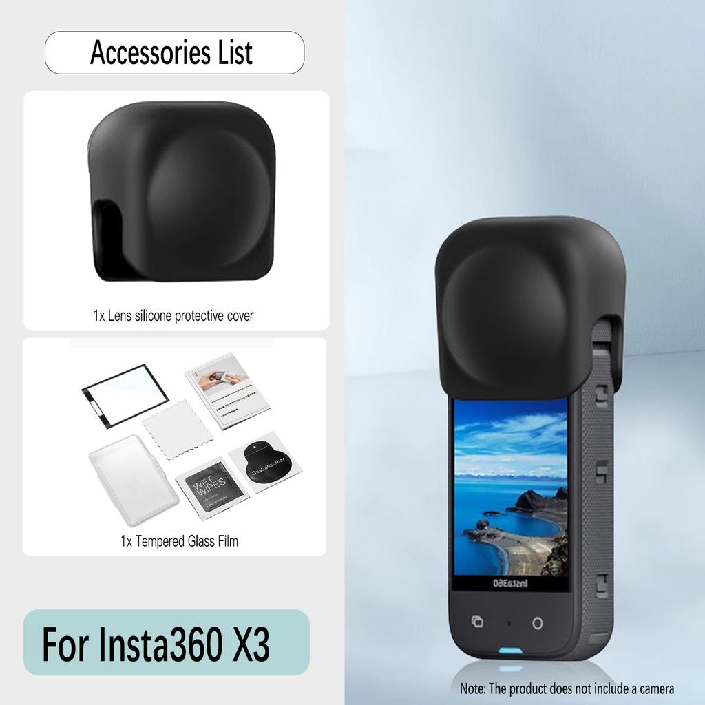 Geeignet für Insta 360 X3/X4/X5 Silikon-Objektivschutzhülle, gehärtete Folie, Objektiv-PC-Schutzlinse
