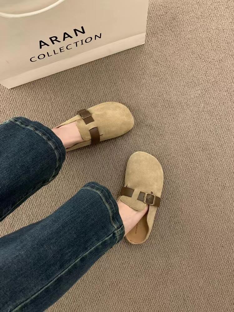 

Тапочки Baotou на низком каблуке с пряжкой и плоской подошвой, женские, 2024, новые, ретро, модные, темпераментные, повседневные, одинарные туфли, удобные и полумодные 40