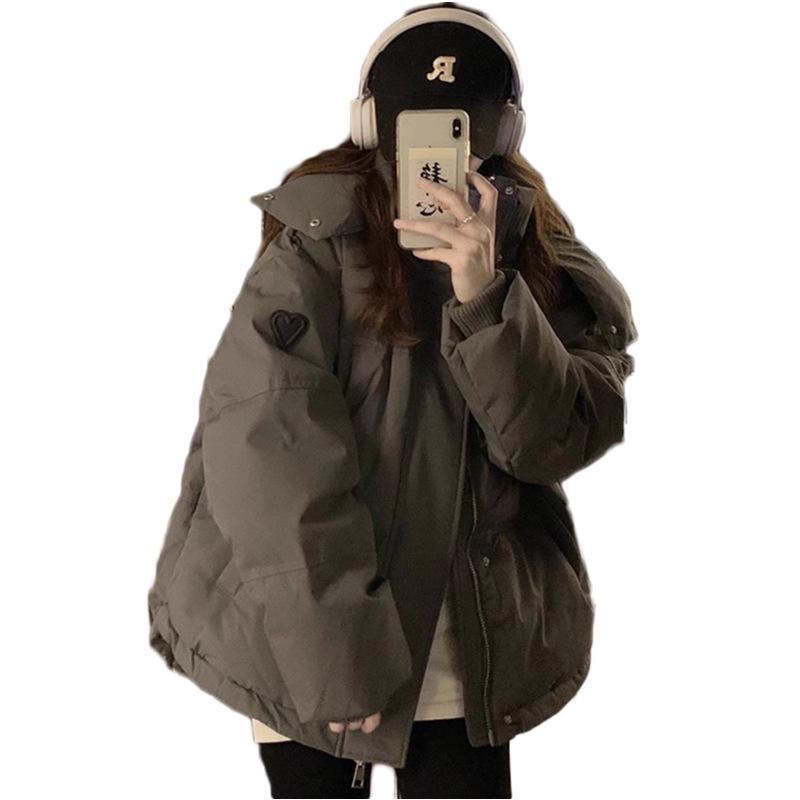 2024 Gray Cotton-Padded Jacket for Girls - Autumn/Winter Style for Middle/High School Students