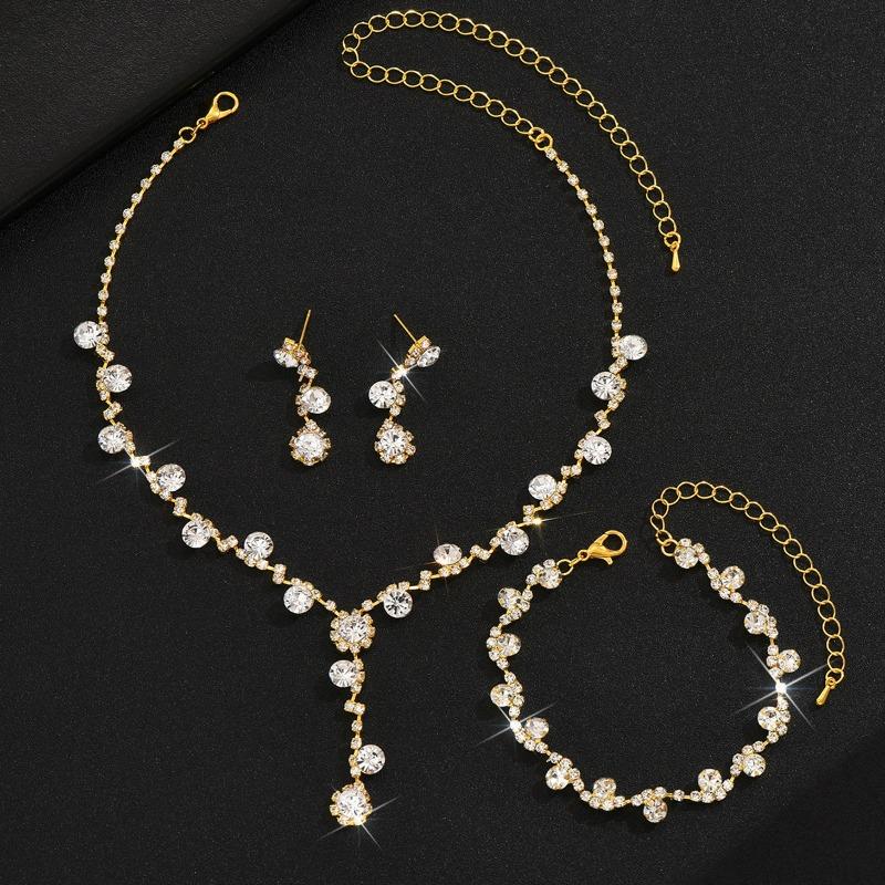 Crystal Rhinestone Necklace Earrings Bracelet Ring Jewelry Wedding Accessories Versatile Bride
