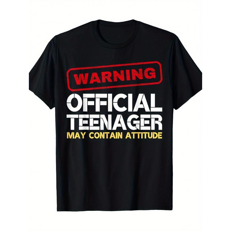 Retro 13th Birthday Official Teenager Graphic T-Shirt - Cotton Oversized Drop Shoulder Tee with Warning Label Design & 13 Years Text - Funny Teen