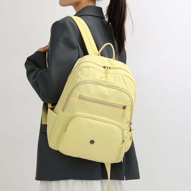 Solid Color Backpack Women's Multi-Layer Pocket Water-Repellent Nylon Backpack