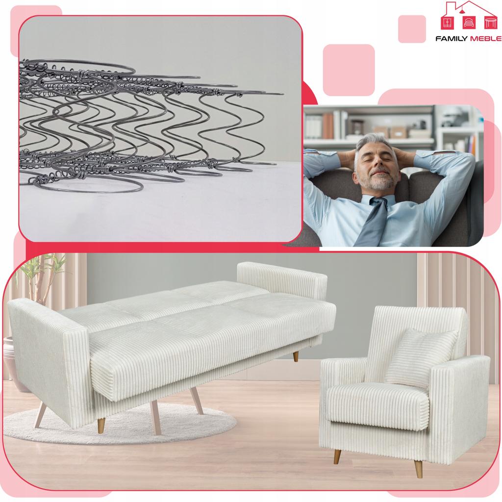 Zestaw mebli wypoczynkowy Rene wersalka kanapa fotele Bonell Family Meble