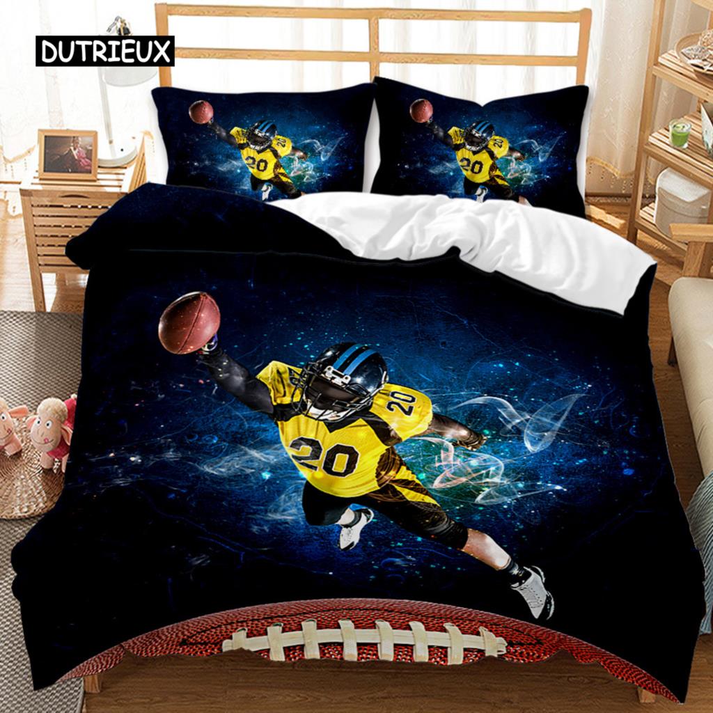 Football Black White Duvet Cover Soccer Goal Soft Bedding Set Polyester Sports Competitive Theme Ball Games for Teens Boy Decor