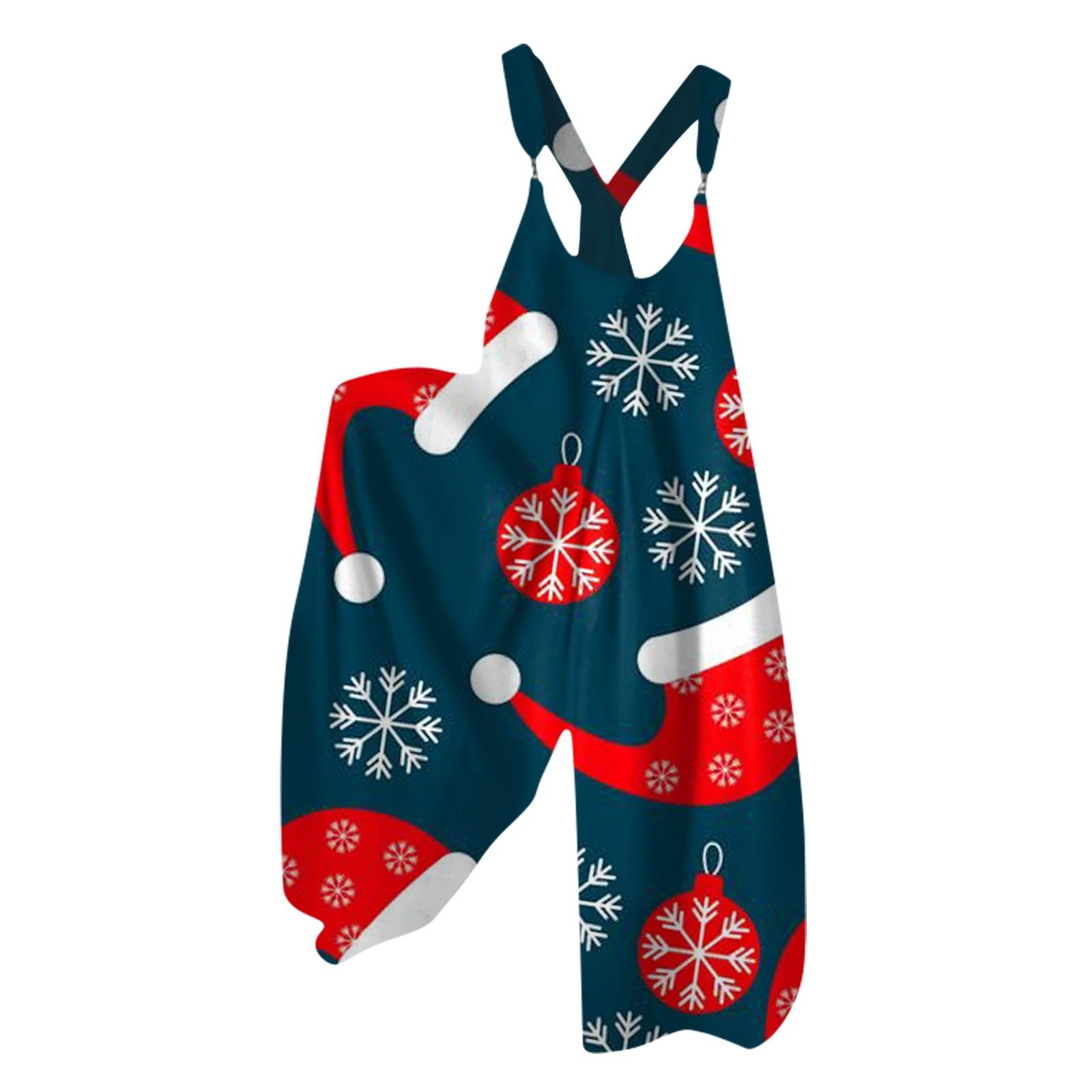 

Женский летний комбинезон с рождественским принтом в винтажном стиле (Нерегулируемые ремни) S тёмно-синий