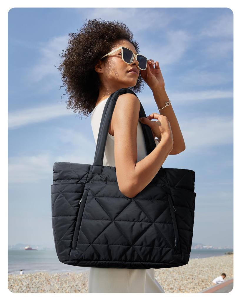 Bolsa Tote Matelassê Grande Feminina BAGSMART com Grande Capacidade, Múltiplos Compartimentos, Organizador com Zíper e Divisórias, Design Durável para Viagem,
