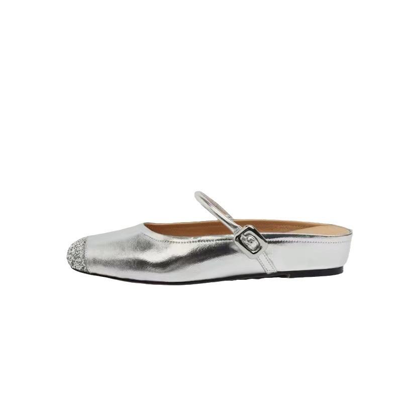 Schaffell Traubenmutter 4cm innere Höhenerhöhung Glitzer Spleißung Ein-Wort eckiger Kopf Lazy Bag Kopf Halbschuhe Damen Sommerbekleidung