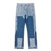 Trendy Wijde Jeans, Gewassen, Slijtageplekken, Patchwork, Unisex Stijl
