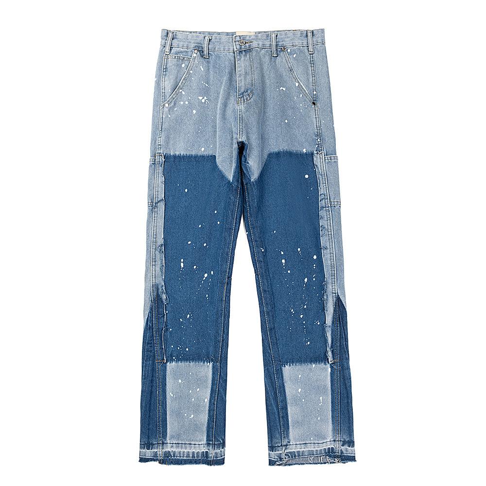 KaiTingu Trendy uitlopende jeans, gewassen, verweerd, patchwork, uniseks stijl XL