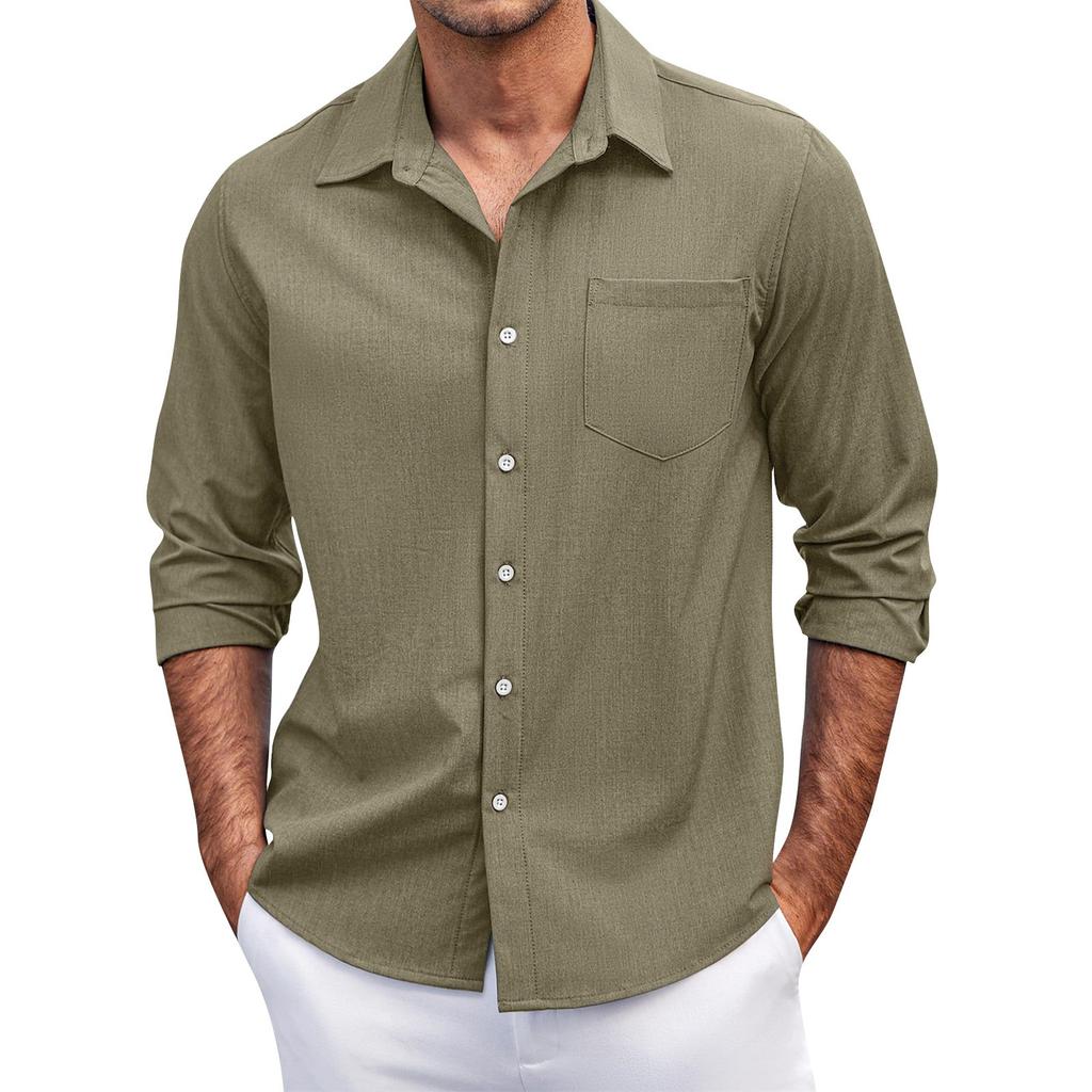 Men’s Long Sleeve Button Down Shirt with Chest Pocket Classic Fit Collar Lightweight Fabric Design