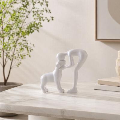 Abstrakte Harzskulptur von Mensch und Hund, Handbemalte Figur zur Darstellung der Mensch-Haustier-Bindung, Intime Kopf-an-Kopf-Figur zur Dekoration für Büro, Wohnzimmer,