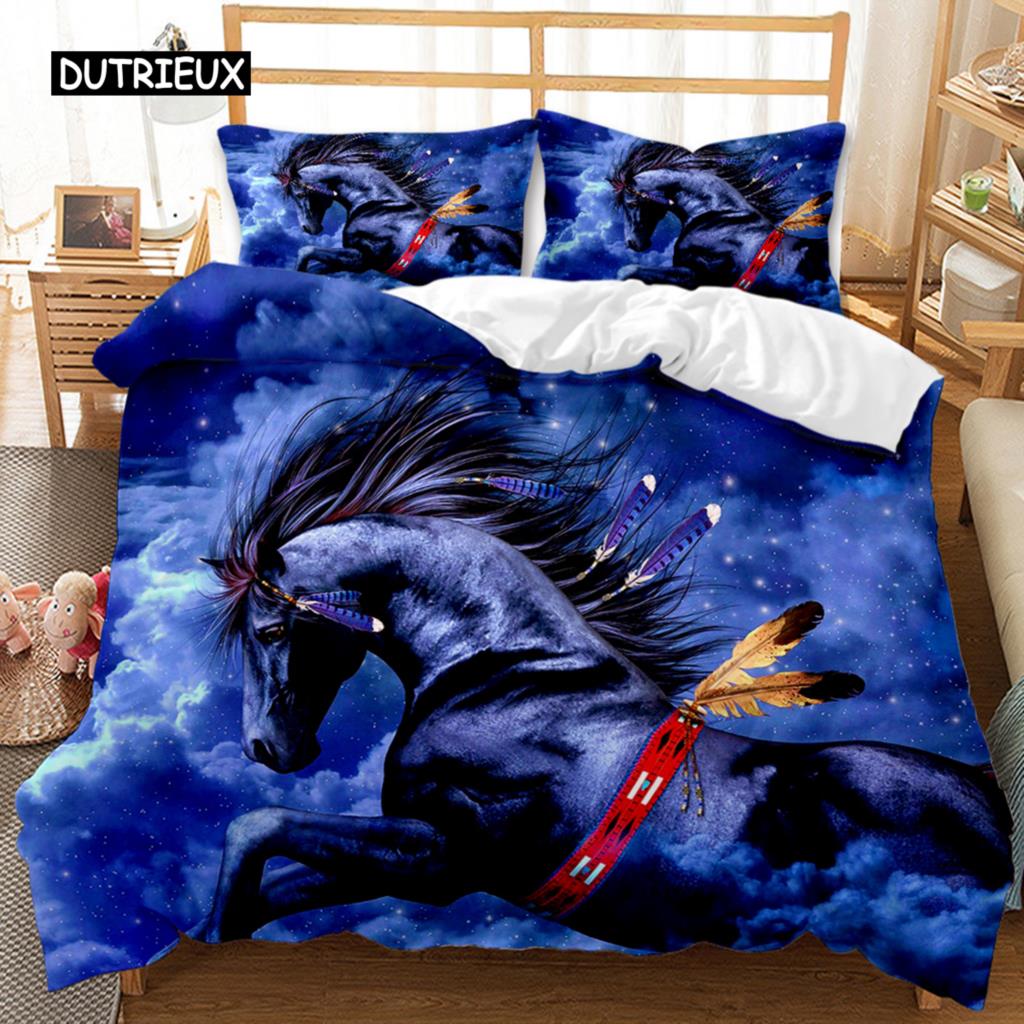 Horse Duvet Cover Set Horse Running In Starry Sky Print Twin Bedding Set for Adults Animal Queen King Size Polyester Qulit Cover