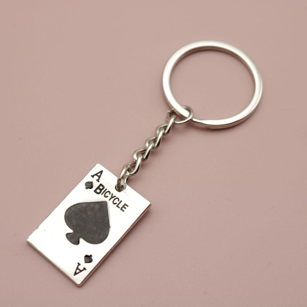 Alloy Poker Ace of Spades Red Keychain