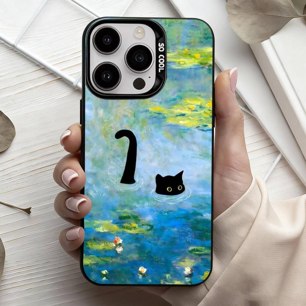 M-Matisse Monet Black Cat Funny Art  Phone Case For iPhone17,16,15,14,13,12,11 Plus,Pro Max Black Candy Silver Phone Case