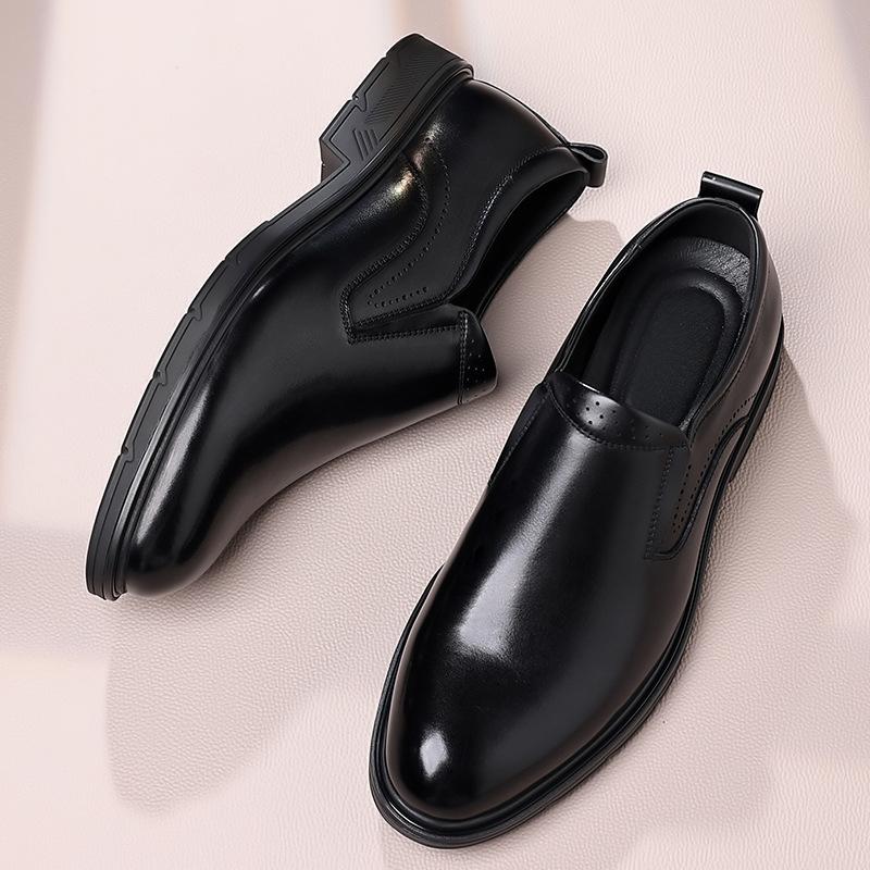 Men'S Business Dress Leather Shoes Genuine Leather Men'S British Casual Men'S Shoes Breathable And Wear-Resistant Derby Shoes One Pedal