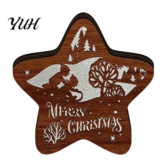 Festive Home Decor 3D Wooden LED Christmas Night Light, Hollow Carved Tabletop Seasonal with Warm Glow, Holiday And Office Decoration Light Lamp