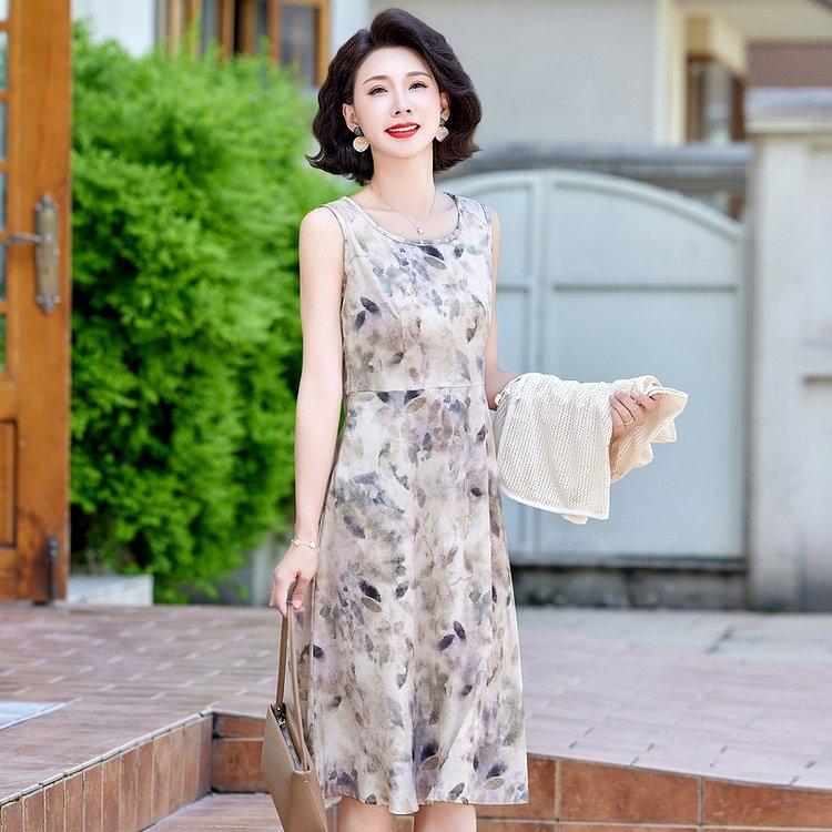 2026 Summer Short-sleeved Dress for Middle-aged Women - Waist-cinching Skirt