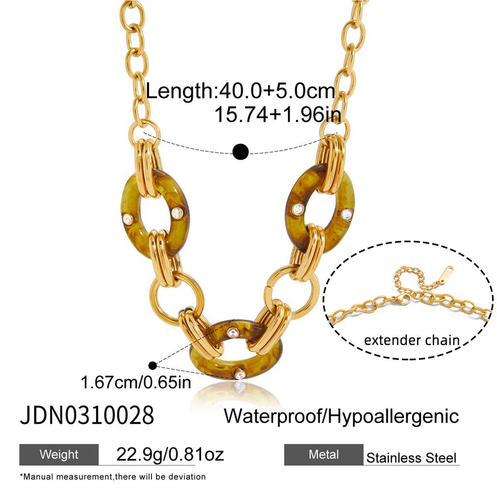 Youthway Vintage Crystal Resin Pendant Necklace For Women Minimalist  Gold Plated Stainless Steel Necklace Fashion Jewelry