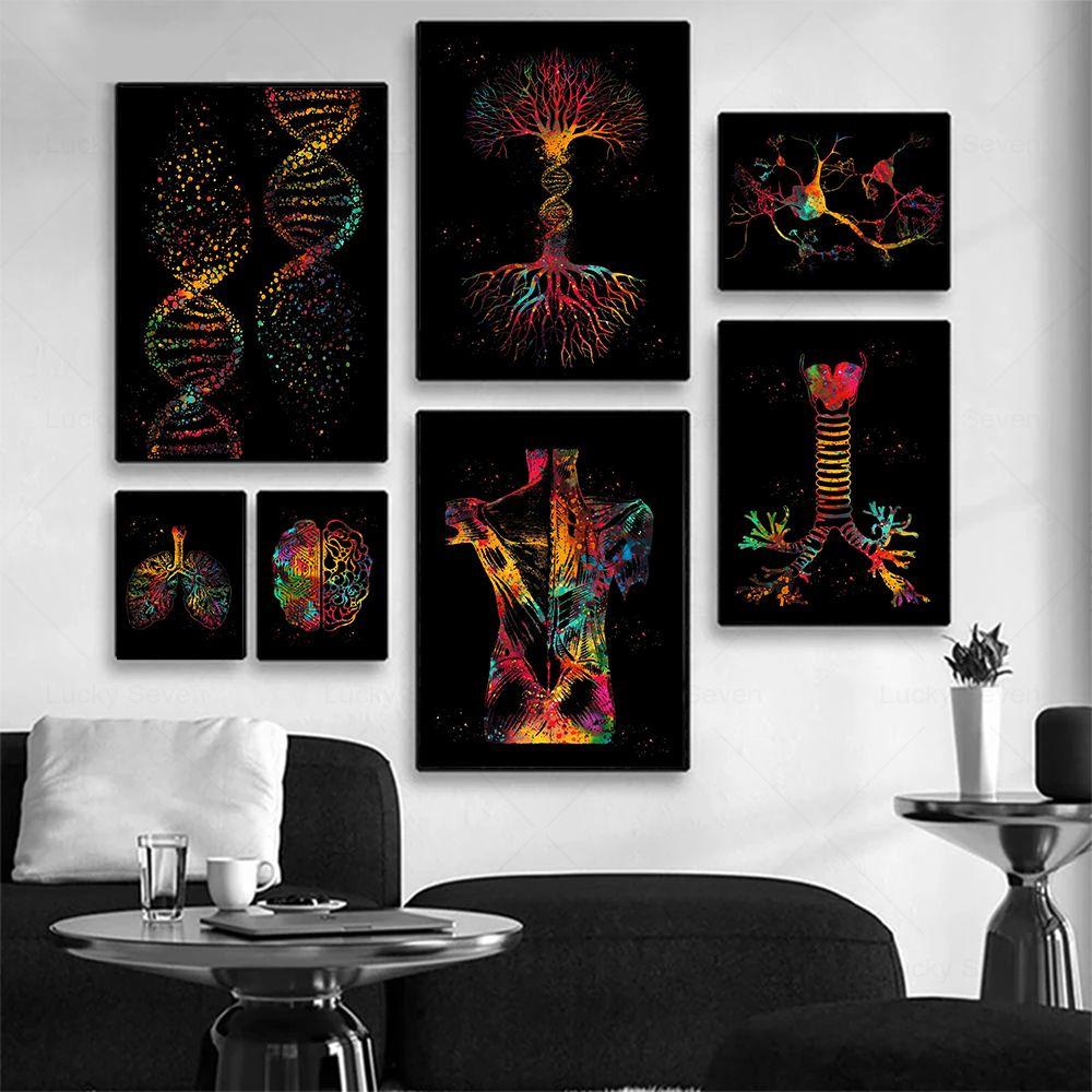 Anatomia Umana Muscoli DNA Neuro Arte Murale Pittura su Tela Poster e Stampe Mappa del Corpo Immagini Murali Educazione Medica Decorazione per la Casa