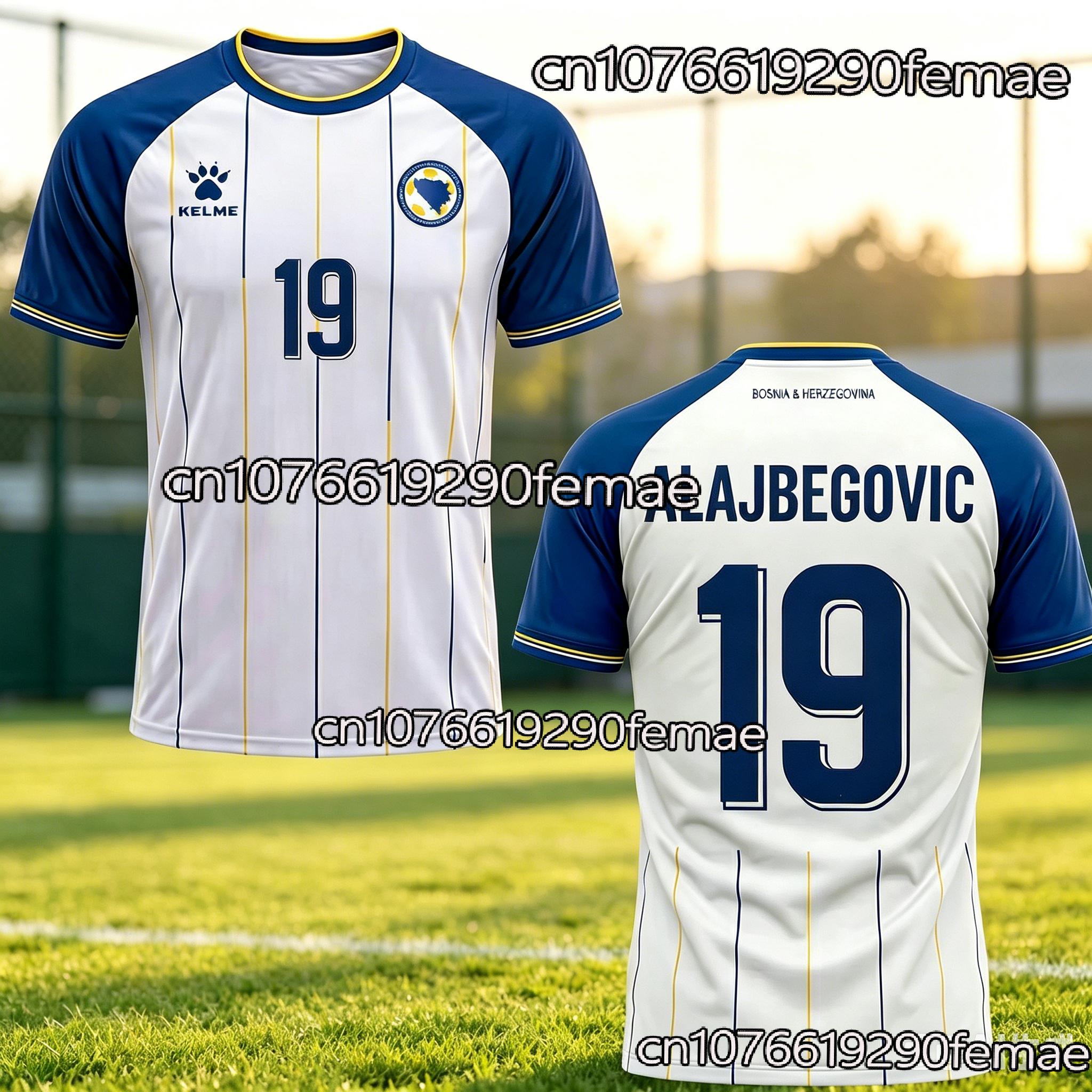 2026 Neues Sommer Kinder T-Shirt Bosnien Fußball Stil Blau Weiß Design Name Nummer Fußballtrikot Fans Sport Oberteil für Männer Frauen S white