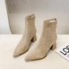 Short boots women's new autumn and winter 2025 suede pointed rear zipper inner height increase short thick heel bare boots women's boots