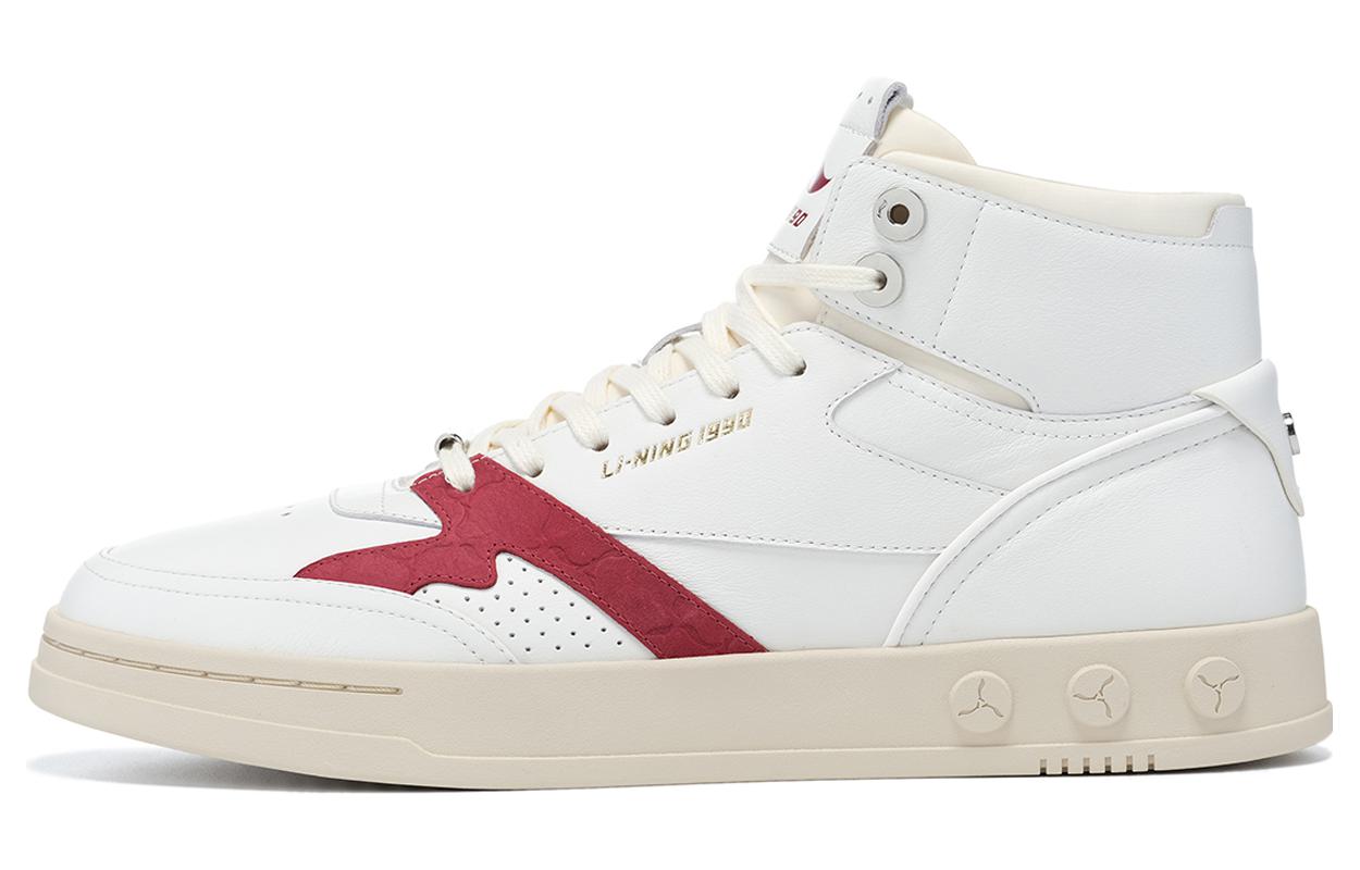 Li Ning 001 Mid Abrasion Resistant Breathable Mid top Skateboard Shoes Men s White Red ALJS071-2 44