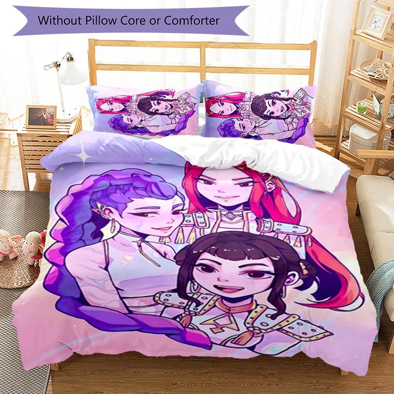 KPOP Hunter 3pcs Bedding Set Duvet Cover Closure Includes 1 Duvet Cover & 2 Pillowcases for All Seasons Bedroom Home Dorm Decor