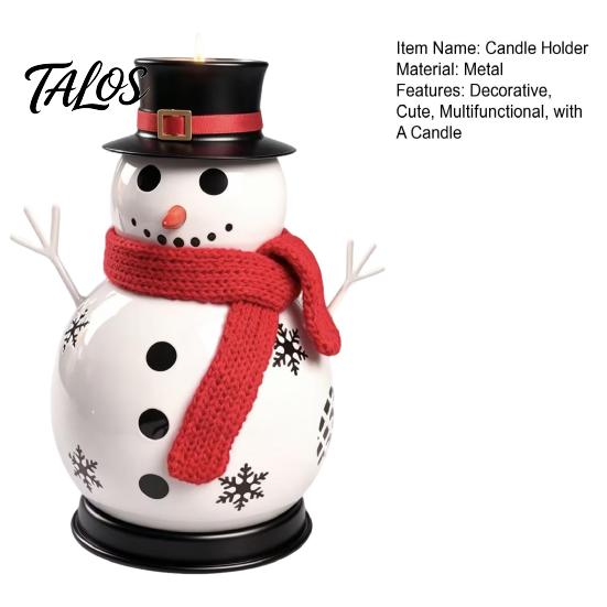 Durable Metal Candle Storage Christmas Snowman Holder, Decorative Candlestick Ornament with Top Reusable Table Hat And Scarf for Centerpiece