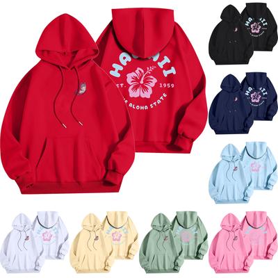 Women's Fashion Lightweight Long Sleeve Pullover With Pockets Flowers Print Hoodie