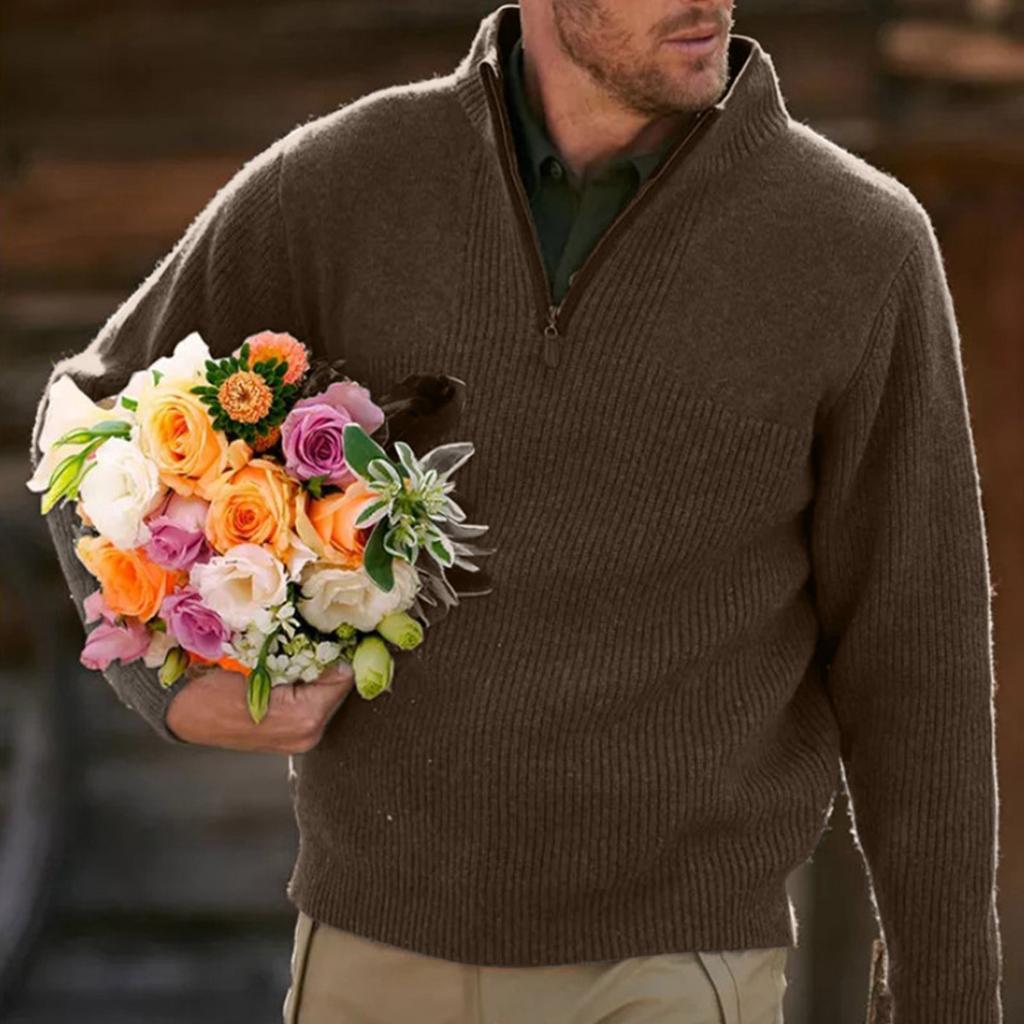 Men's Casual Comfort Quarter Zip Thick Early Fall Deer Plush Sweater Top