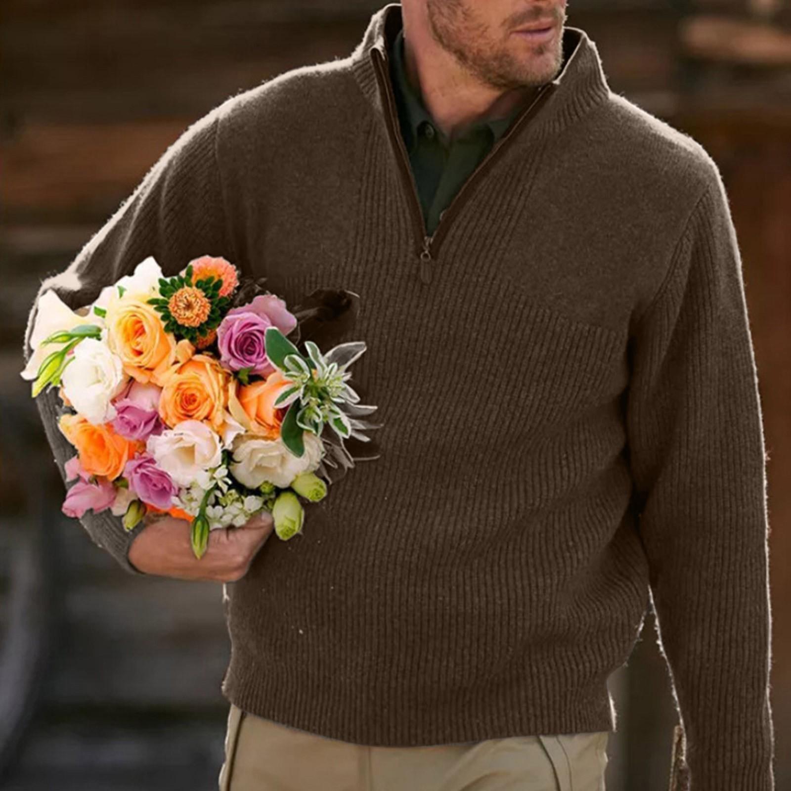 

Мужской повседневный комфортный толстый плюшевый свитер с молнией на четверть в начале осени L