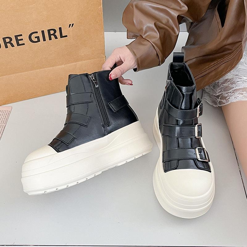 European big-headed thick-soled Martin boots for women's 2025 autumn new soft leather British style belt buckle recreational locomotive short boots