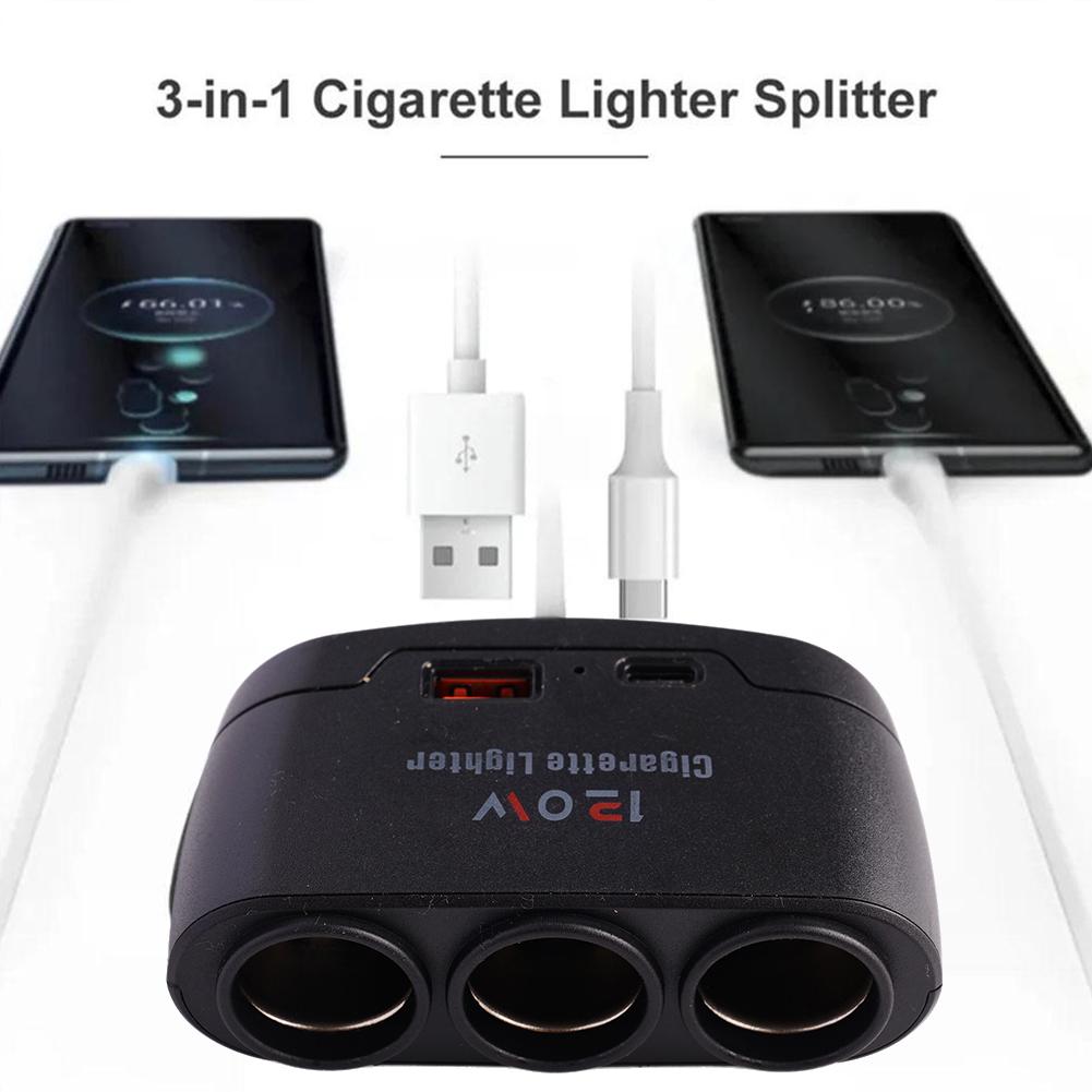 120W Dual USB Socket 3 In 1 Car Cigarette Lighter Splitter 12V 24V Fast Charger Plug Phone Power Adapter for iPhone GPS Dashcam