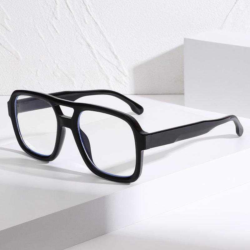 

Classic Retro Double Beam Pilot Flat Glasses Ins Simple Casual Fashion Anti-Blue Glasses Plain Face flat light
