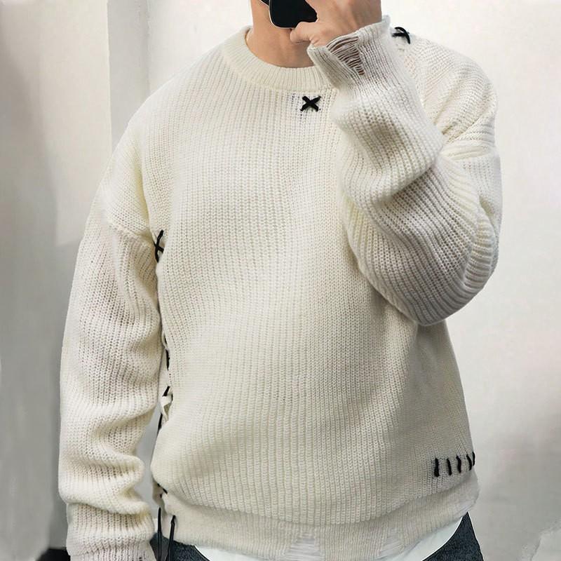 Mens Knit Sweater Loose Fit Round Neck Long Sleeve Casual Pullover Youth