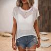 Women Hollow Out Round Neck Sleeveless Sheer Knitted Pullover Casual Sweater