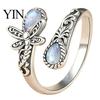 Couple Open Ring Vintage Faux Moonstone Ring, Waterdrop Fake Gemstone Adjustable Women Healing Stone Band Jewelry for Couple,