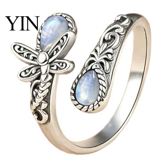 Couple Open Ring Vintage Faux Moonstone Ring, Waterdrop Fake Gemstone Adjustable Women Healing Stone Band Jewelry for Couple,