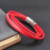 Fashion Jewelry Braided Red Leather Bracelet for Women Stainless Steel Buckle Men Bracelet Hot Selling for New Year Male Gift