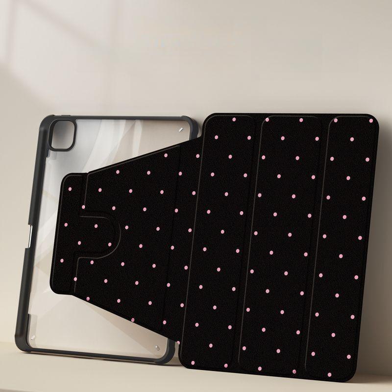 Pink Polka Dots Rotating Stand Tablet Cover for 2024 IPad Pro 13 11 Inch M4 Air 11-inch 13-inch M2 IPad 10th Gen 10.9 Air 4/5