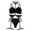 Women Lingerie Set Fashionable Elegant Lace Bra Panty Garter Belt Set Sleepwear for Wedding Night Black L