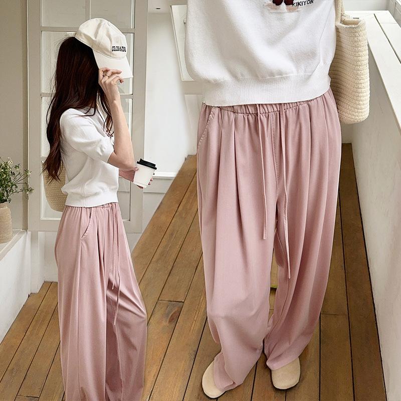 Women's Tencel Wide Leg Jeans Thin Summer High Waist Drawstring Straight Pants Draped Breathable Slimming Casual Trousers