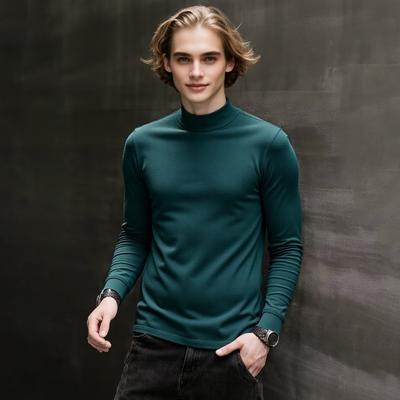 Men Turtleneck Base Shirt Solid Color Long Sleeve Thin Stretchy Tops Autumn Winter Style Base Layer Tops