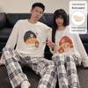 "Women's & Men's Cartoon Pajama Set with Chest Pads – Korean Style Long-Sleeve Home Wear for Autumn & Winter"